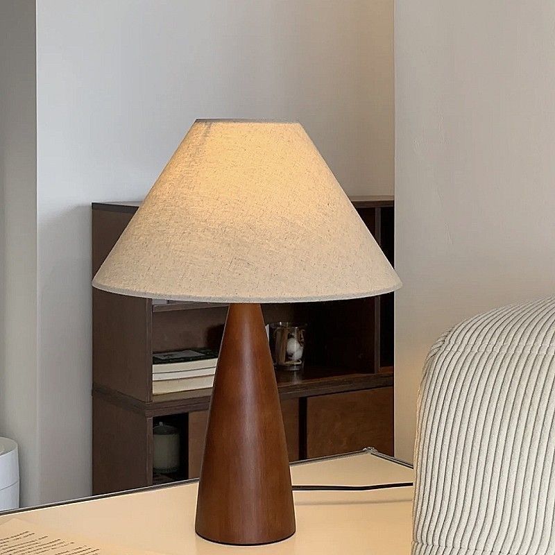 Vintage Linen Table Lamp – Wooden Look Bedside Lamp