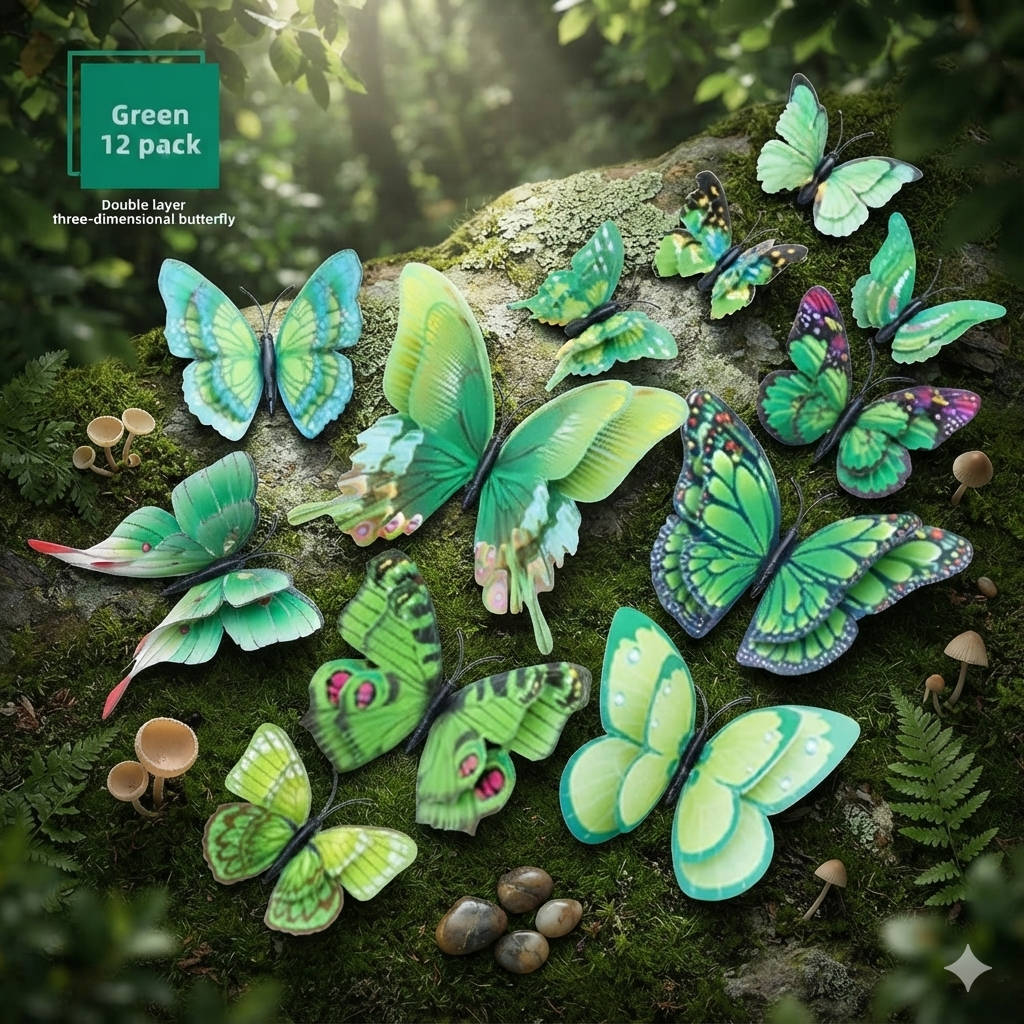 3D Butterfly Wall Stickers Mixed Colour PVC Butterfly Decorations 12 Pack