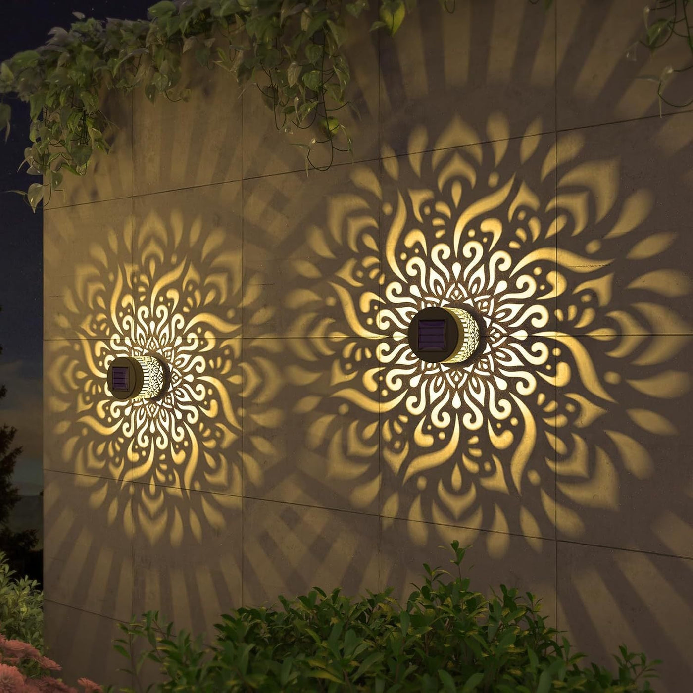 Solar Powered Outdoor Wall Light with Floral Pattern