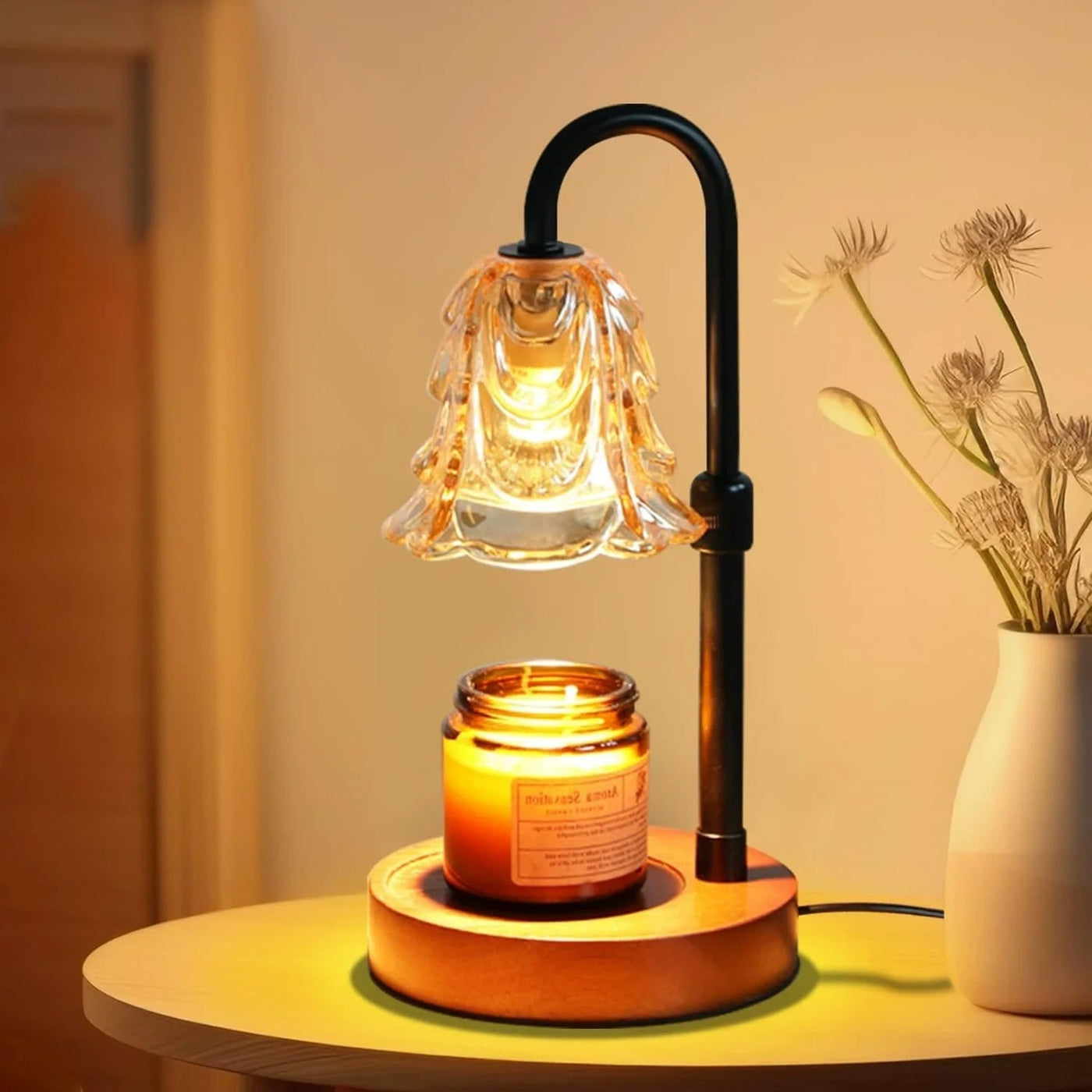 Flower Candle Warmer Lamp – Dimmable Electric Wax Melter with Timer & Glass Shade