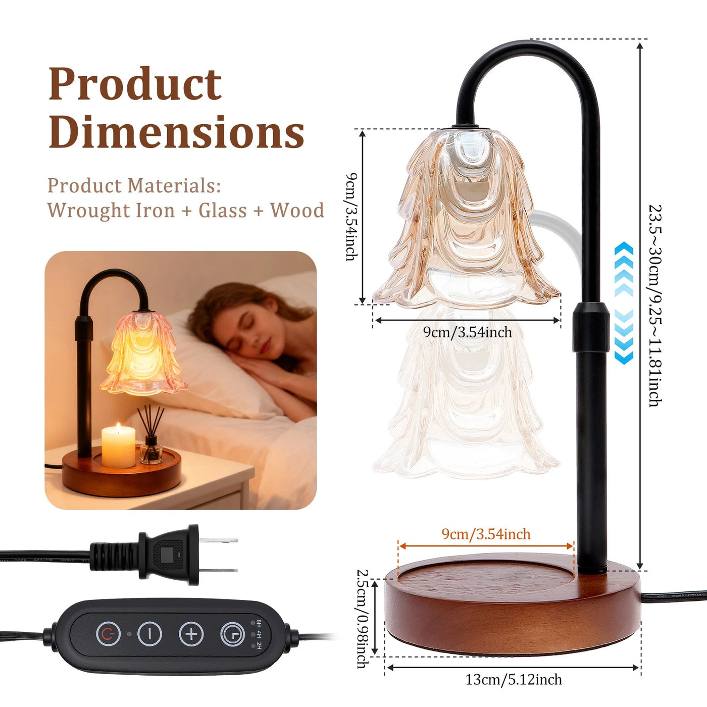 Flower Candle Warmer Lamp – Dimmable Electric Wax Melter with Timer & Glass Shade
