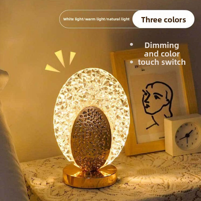 Rechargeable Touch Table Lamp – 3-Tone LED Geometric Crystal Desk Light