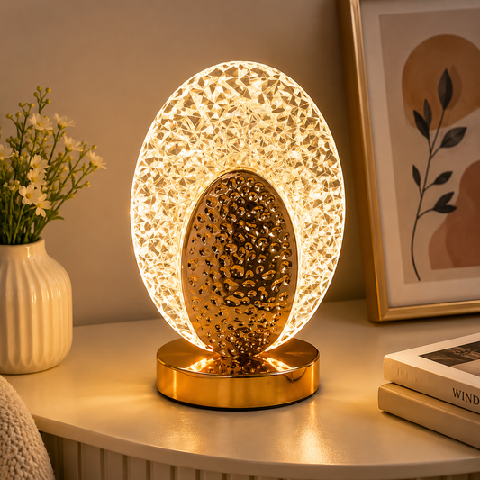 Rechargeable Touch Table Lamp – 3-Tone LED Geometric Crystal Desk Light