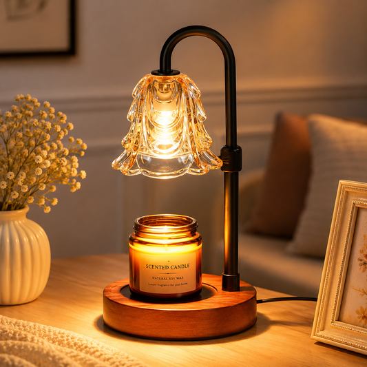 Flower Candle Warmer Lamp – Dimmable Electric Wax Melter with Timer & Glass Shade