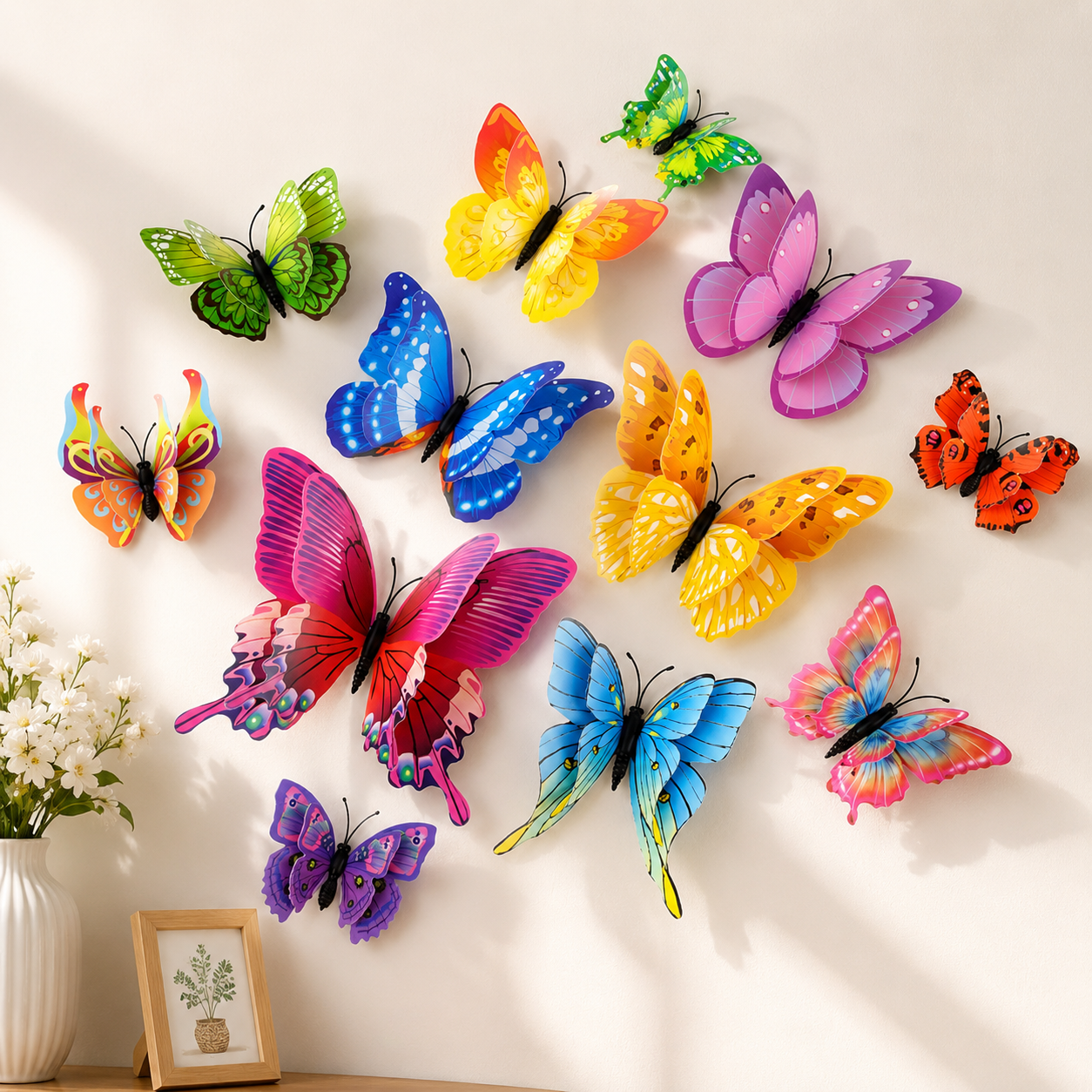 3D Butterfly Wall Stickers – Mixed Colour PVC Butterfly Decorations, 12 Pack