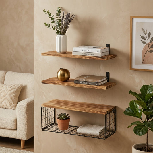 3 Tier Floating Wall Shelves Wooden Wall Storage Rack Display Shelf Home Decor