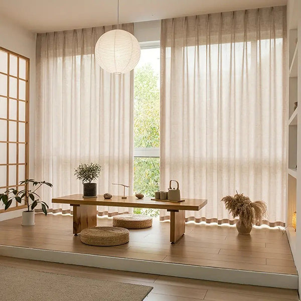 Linen Blend Curtains – Decorative Grey & Beige Window Curtains