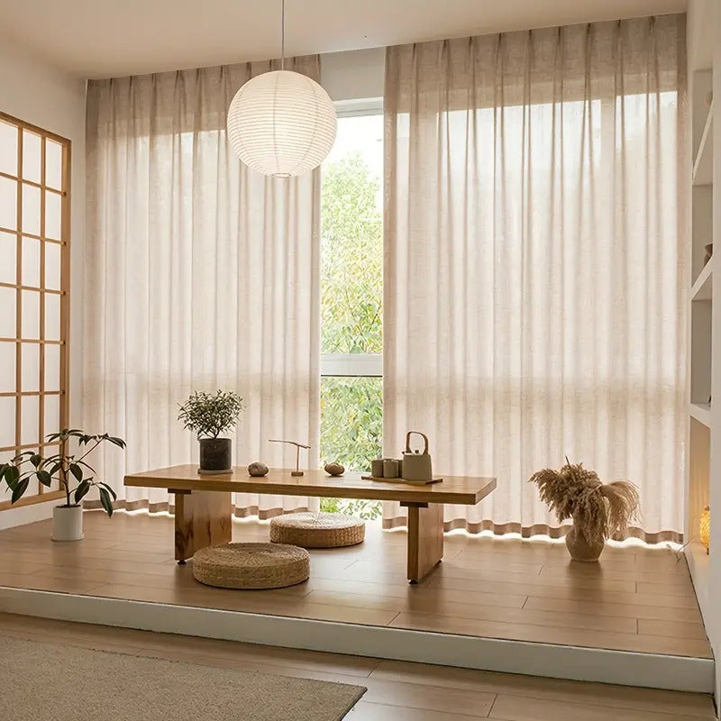 Linen Blend Curtains Decorative Printed Window Curtains Grey Beige Bedroom Living Room