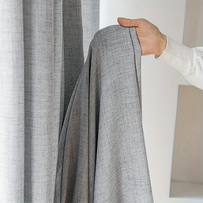 Linen Blend Curtains Decorative Printed Window Curtains Grey Beige Bedroom Living Room