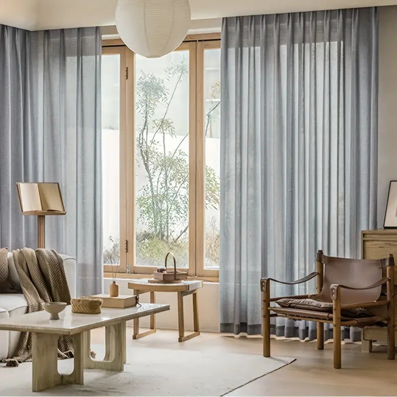 Linen Blend Curtains Decorative Printed Window Curtains Grey Beige Bedroom Living Room