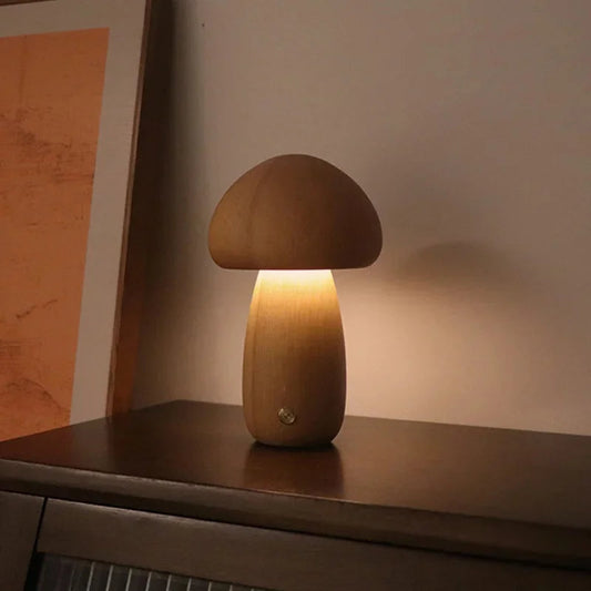 Mushroom Night Light Bedside Lamp Wooden Style LED Table Lamp Bedroom Home Decor